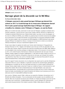 LeTemps.ch | Barrage géant de la discorde sur le Nil Bleu